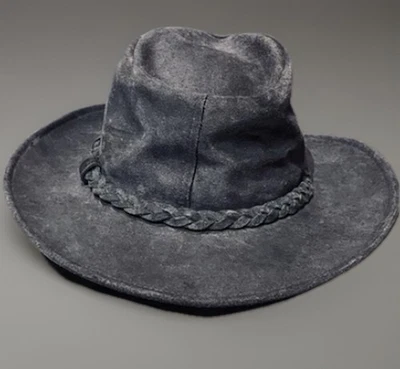 Minnetonka Genuine Leather Western Cowboy Hat Suede Braided Band Black Sz L — 第 1/3 张图片