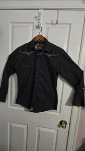 Camicia da cowboy western Rock 47 Wrangler uomo nera perla a scatto taglia small - Foto 1 di 12