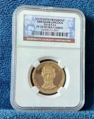 2010-S ABRAHAM LINCOLN NGC PF70 ULTRA CAMEO DOLLAR PROOF COIN - Image 1 of 2
