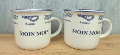2x maritimer Keramik Becher Moin Moin 350ml Kaffeebecher Seemannsknoten (RA) - Bild 1 von 4