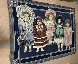 Manta de tapiz real tejida vintage de muñecas de porcelana para coleccionistas de Chatham - Imagen 1 de 9
