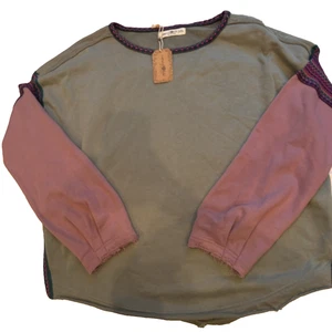 Natural Life NWT sweatshirt with colorful trim, L/XL,raw hems, green/pink/purple - Picture 1 of 9