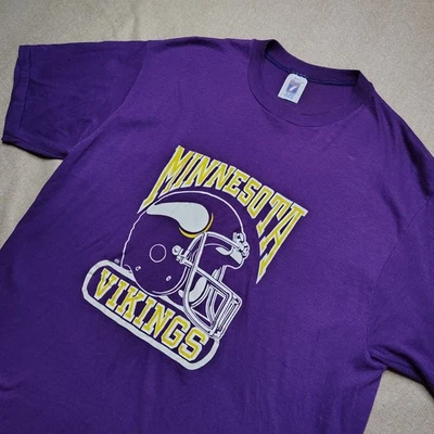 Vintage Minnesota Vikings NFL Football T-Shirt Purple Logo 7 XL Made in USA - Image 1 of 4