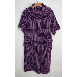Abito maglione scollo cappuccio Bacci - taglia M - nero, viola maglia ampia, tasca radiale - Foto 1 di 7