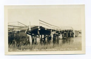 West Falmouth MA, after hurricane, roughed up road bridge, RPPC postcard - Picture 1 of 2