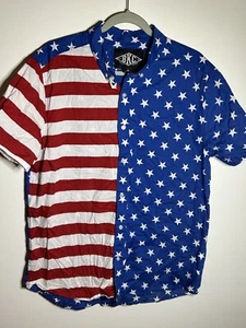 BKC 4. Juli Shirt Männer XL rot weiß blau amerikanische Flagge Shirt Knopf Unabhängigkeit - Bild 1 von 8