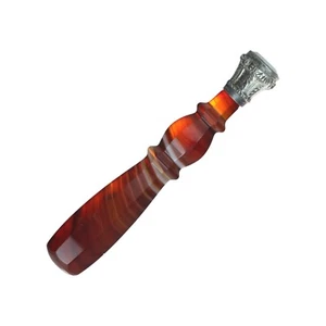 Antique Carved BANDED AGATE Handle Wax Intaglio Desk Seal 5.5cm c1900 BUTTERFLY - Foto 1 di 7