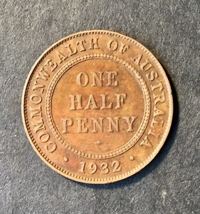 1932 Australian Predecimal Coin. KGV (1/2) Half Penny. x 1 Coin Ungraded - Picture 1 of 5