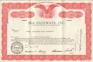 Certificado de stock de empresa naviera Sea-Highways - Imagen 1 de 1