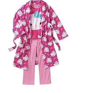 Hello Kitty 3 PC Long Sleeve Bathrobe Bath Robe Pajama Set Girl Size 6/6X - Picture 1 of 1