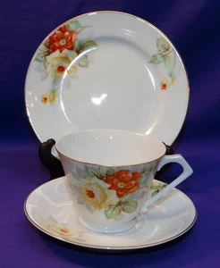 VINTAGE NORITAKE CHINA TEA CUP TRIO SET CUP, SAUCER, DESSERT PLATE YELLOW ROSES - Picture 1 of 10