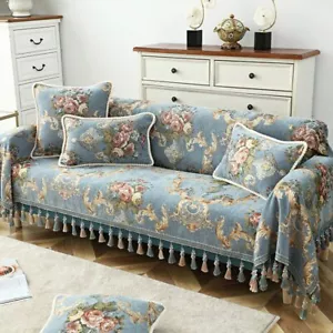 Luxury Tassel Sofa Covers Slipcover Couch Cover Jacquard Flower Sofa Towel Decor - Picture 1 of 14