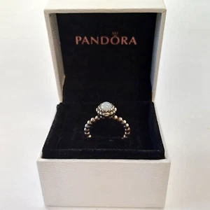 Boxed Pandora Sterling Silver & Aquamarine March Birthday Blooms Ring Size 48 - Picture 1 of 9