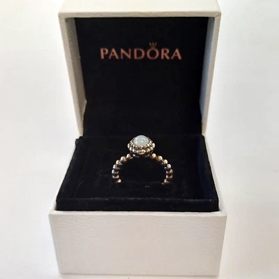 Boxed Pandora Sterling Silver & Aquamarine March Birthday Blooms Ring Size 48 - Image 1 of 4