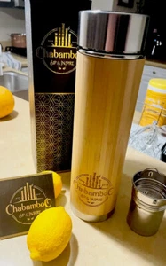 17oz TUMBLER Temp Display Vacuum Insulated Tea Infuser Black Gold CHABAMBOO - Picture 1 of 12