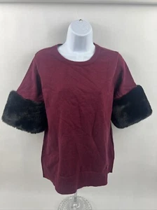 Michael Kors Women's Maroon sweater W/Dark Faux Fur sleeves Medium - Picture 1 of 7