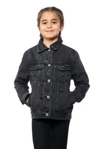 Girls Kids Black Ripped Denim Jacket Distressed Biker Jeans Coat 7-13 Years - Picture 1 of 4