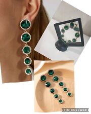 Emerald Green Crystal Round Rhinstone Drop long Earrings Glamrous Xmas Gift Set