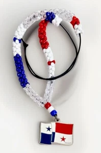 PANAMA FLAGGE FARBIGE PERLEN Halskette Anhänger mit 14" Perlen in Lederschnur - Bild 1 von 2