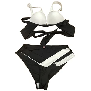 Unbranded Womens 14 Bikini Swimwear Swim Bathing Suit Top & Bottom Black & White - Picture 1 of 9