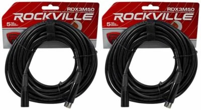 (2) Rockville RDX3M50 50 Foot 3 Pin DMX Lighting Cables 100% OFC Female to Male - Image 1 of 2