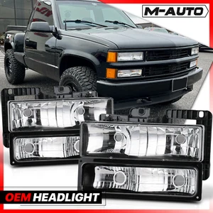 Black Housing Clear Lens Headlight Bumper Lamp for 88-93 Chevy C/K GMC Pickup - Picture 1 of 8