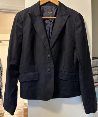 J Crew Navy Blazer Pinstripe Super 120’s 100% Wool Jacket Preppy Career Sz 10 - Image 1 of 4