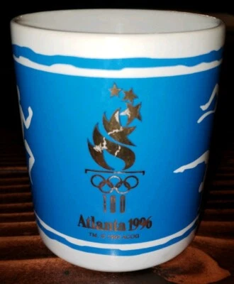 Atlanta 1996 Olympic Coffee Mug / Cup Dakin 12oz Blue White Swim Gymnastics Ball - Image 1 of 4