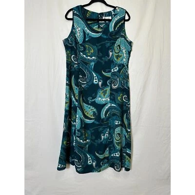 Studio 1 女式波西米亚嬉皮蓝色/绿色佩斯利紧身连衣裙无袖,12 码 — 第 1/3 张图片