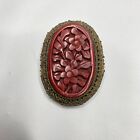 Antique Chinese Carved Dress Clip Red Flower 