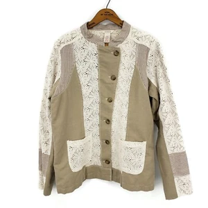 Sundance Eyelet Linen Jacket Womens 10 Topper Button Up Pockets Beige Off White - Picture 1 of 4