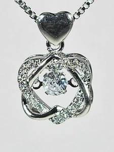 Silber Halskette Herzen verschlungen eingebettet Swarovski Kristall Klar Box Kette - Bild 1 von 3