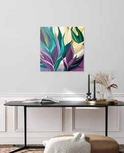 Floral colorful exotic Leaves botany violet purple yellow green wall jungle - Picture 1 of 8