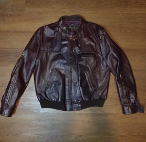 Vintage Richman Brothers Leather Jacket Cafe Racer Moto Burgundy Sz44 - Picture 1 of 9
