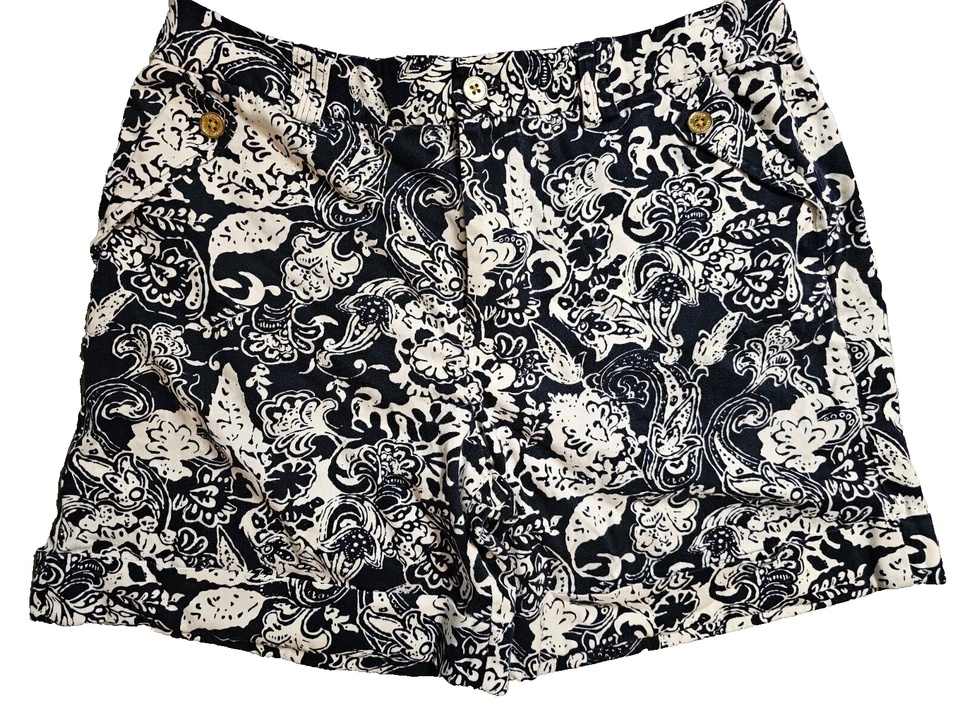 Pantalones Cortos Para Mujer Lauren Ralph Lauren Azul Blanco Floral Suave Algodón Puño Dobladillo 14 Foto 1 de 4