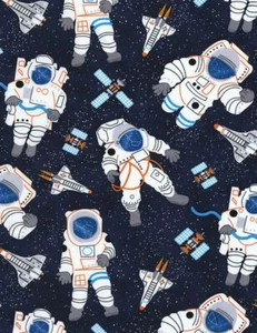 Fat Quarter In Space Astronauts And Rockets 100% Cotton Quilting Fabric - Picture 1 of 1