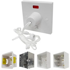 50 Amp Shower Switch Double Pole Pull Switch with Neon 50A - Choice of Backbox - Picture 1 of 21