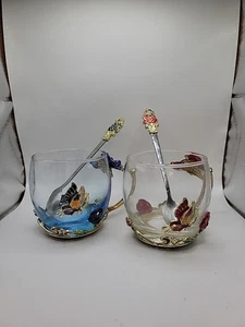 Teetassen aus Glas Emaille mit passendem Löffel 2er Set - Bild 1 von 10
