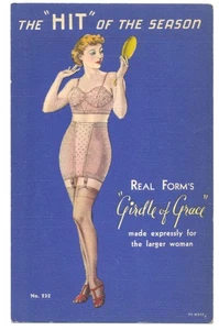 Echte Form GÜRTEL der GNADE für größere FRAU - SELTENE 1937 Leinen AD Postkarte NYC NY - Bild 1 von 2