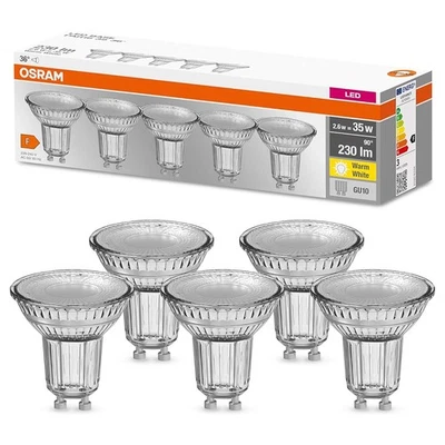 5er-PACK OSRAM LED Base PAR16 GU10 LED Strahler 2.6W wie 35W 36° 2700K Glas - Bild 1 von 4