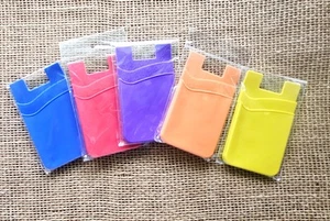 Lot Of 5 Silicone Universal Cell Phone Card Holders Wallet 3M Adhesive Back - Picture 1 of 3