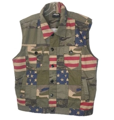 Diamond Stash Patriotic Flag Shirt Vest Large Canvas Green Camo Stars Stripes  - Image 1 of 4