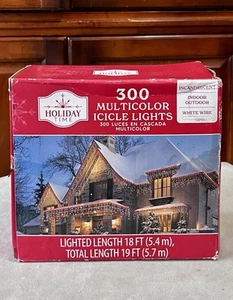 Holiday Time 300 MULTICOLOLOR Icicle Lights 19FT holiday IN/OUTDOOR Use - Picture 1 of 4