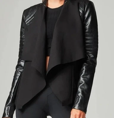 Blanc Noir Drape Front Motorcycle Jacket, Black Faux Leather, Small, New w/ Tag - Image 1 of 4