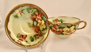 Antike Pickard Teetasse & Untertasse, handbemalte Kapuzinerkresse, Jugendstil - Bild 1 von 9