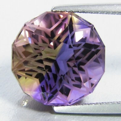 11.70Cts Mesmerizing Natural Ametrine 13.8mm Round Custom Cut Gemstone Ref-VIDEO - Imagem 1 de 4