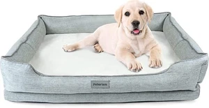 PETERISM Plush Bolstered Bed for Dogs + Cats + Pets Size SMALL 20" x 16"; Gray - Picture 1 of 5