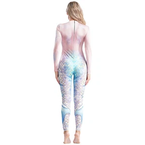 Womens Mermaid Costume Soft Uniform Shiny Jumpsuit Mock Neck Bodysuit Cosplay - Picture 1 of 69