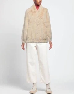 VEGANCODE ECRU FAUX FUR LONG SLEEVED BOMBER JACKET SIZE 8 RRP £168 - Picture 1 of 6
