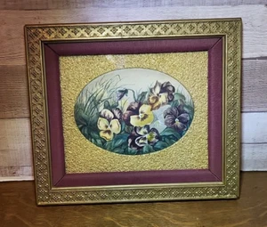 Antique Watercolor Painting Framed Garden of Pansies - Picture 1 of 13